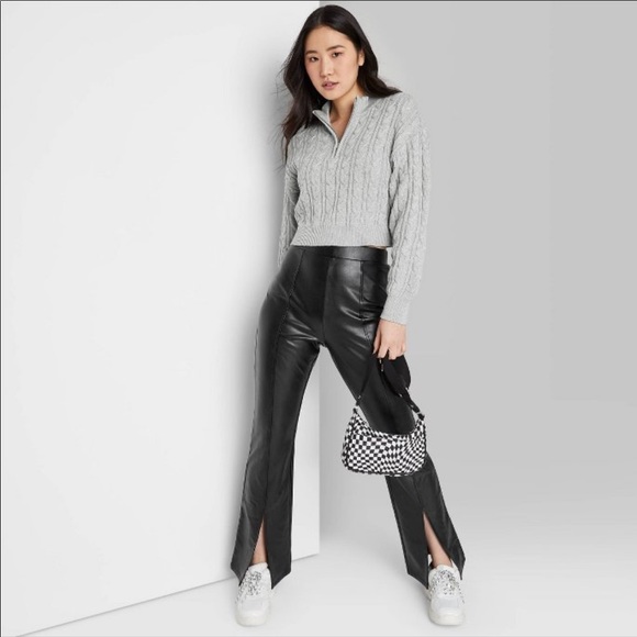 wild fable Pants - Slit Front Faux Leather Flare Pants